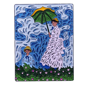 A2478 Арт Женщина с зонтиком и ее сыном, Эмалированные булавки, Броши, Значки на лацканах одежды, рюкзака, Ювелирные аксессуары, Подарки
