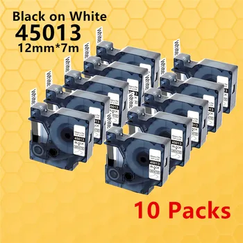 10PK Совместимый для Dymo 45013 d1 LM210D LM420P LM360D Ленты для этикеток Черный на Белом 12 мм * 7 м Лента для Изготовления этикеток для буквенного принтера