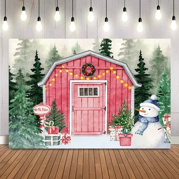 Рождественский лесной домик, фон для фотосъемки, Зимние подарки в виде снежинки, сосны, Семейный фон для фотобудки со снеговиком, реквизит
