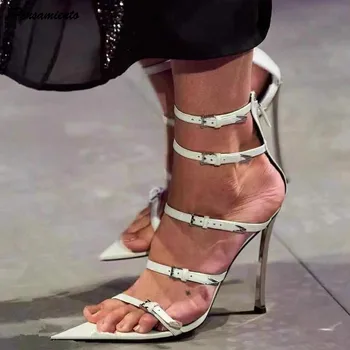 Сексуальные женские сандалии с узкой лентой в стиле Подиума, Элегантные сандалии-гладиаторы на тонком высоком каблуке с острым носком, Модные летние туфли для выпускного вечера