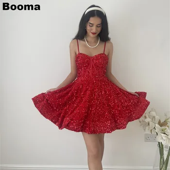 Короткие выпускные платья Booma с красными блестками, коктейльные платья трапециевидной формы, платья для особых случаев, платье для выпускного вечера для женщин