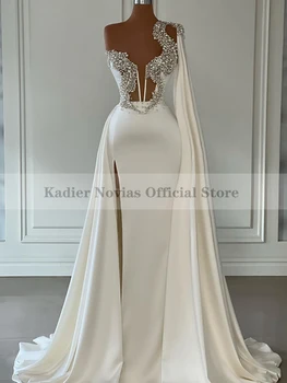 Длинные белоснежные свадебные платья русалки KADIER NOVIAS 2023 для женщин с разрезом, свадебное платье, расшитое жемчугом, Vestidos De Novia