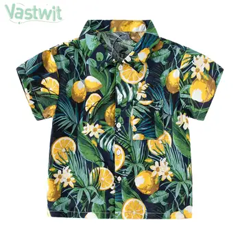 Гавайская пляжная рубашка с короткими рукавами для маленьких мальчиков Летние повседневные топы с принтом в тропическом стиле для отдыха на море Повседневная одежда для отдыха