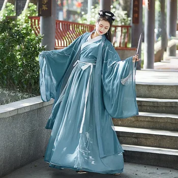 WATER Original Hanfu Платья женские династии Вэй Цзинь Китайский Национальный традиционный народный танец Леди с крестиком на шее в винтажном стиле