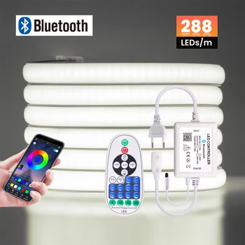 Bluetooth COB LED Неоновая Лента 220V EU Plug Гибкая Лента Tape Rope Light 288Leds/m RA90 Водонепроницаемое Линейное освещение Высокой Плотности
