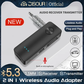 Новый 3,5-мм беспроводной аудиоадаптер 2 в 1 Bluetooth 5.3 Приемник передатчик AUX разъем для громкой связи для автомобильного ПК-адаптера