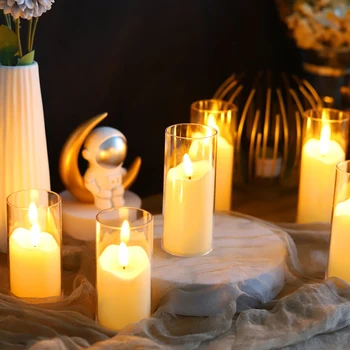 6 шт. светодиодных беспламенных электрических свечей, Акриловая Стеклянная батарея, мерцающая Поддельная свеча Tealight Оптом для свадьбы, Рождества