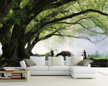 Beibehang 3d обои дерево дождь туман весенний плуг ТВ фон стена гостиная спальня фон фреска обои для стен 3 d