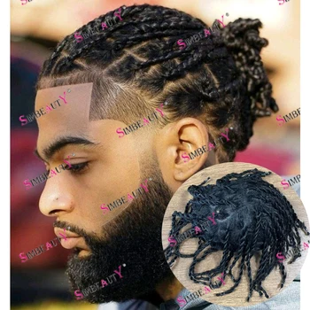Необнаруживаемый Естественный Волосяной Покров Мужской Парик из 100% Человеческих Волос Black Man Braid Hair System Протез Прочный Полный Кожный Пучок Волос