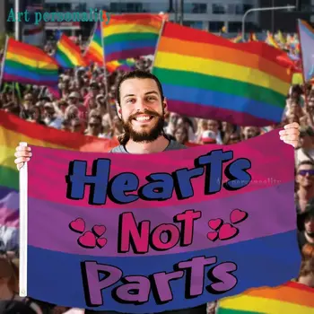 Флаг Бисексуальной гордости Hearts Not Parts - 3x5 футов Поли - Идеально подходит для общежитий, домов, парадов, мероприятий! Флаг Бисексуальной гордости Hearts Not Parts - 3x5 футов Поли - Идеально подходит для общежитий, домов, парадов, мероприятий! 1